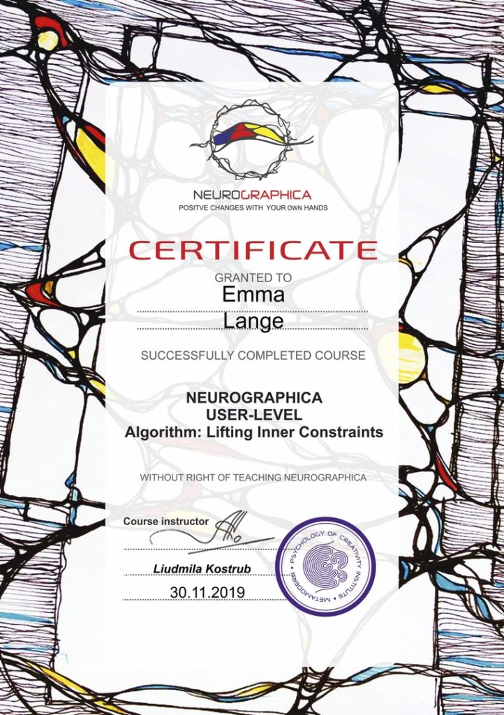 Certyfikat Pracy z metodami Neurografiki Emma Lange